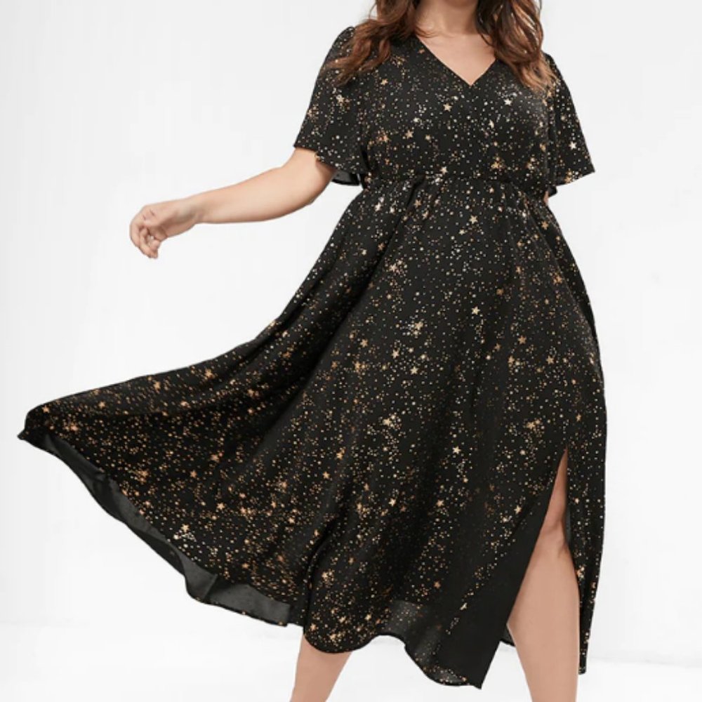 BloomChic Black Midi Dress with Gold Star Speckle